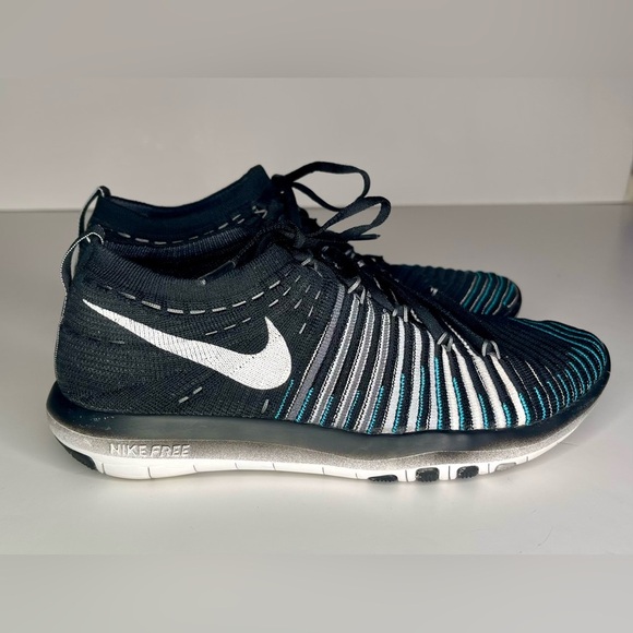 Nike Free Transformer Flyknit Running Shoe Size 7 Black / Blue - Picture 2 of 6